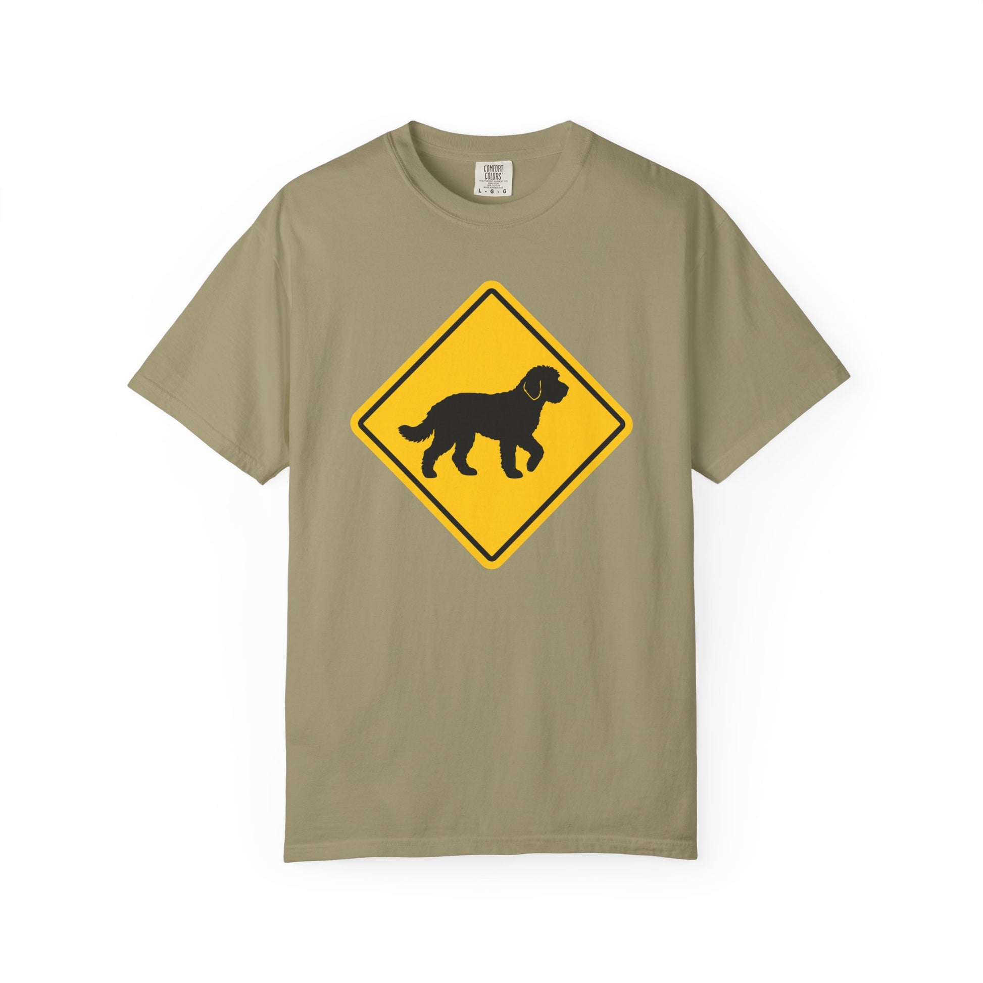 Labradoodle Dog Crossing T-Shirt in Khaki from When Dogs Fly