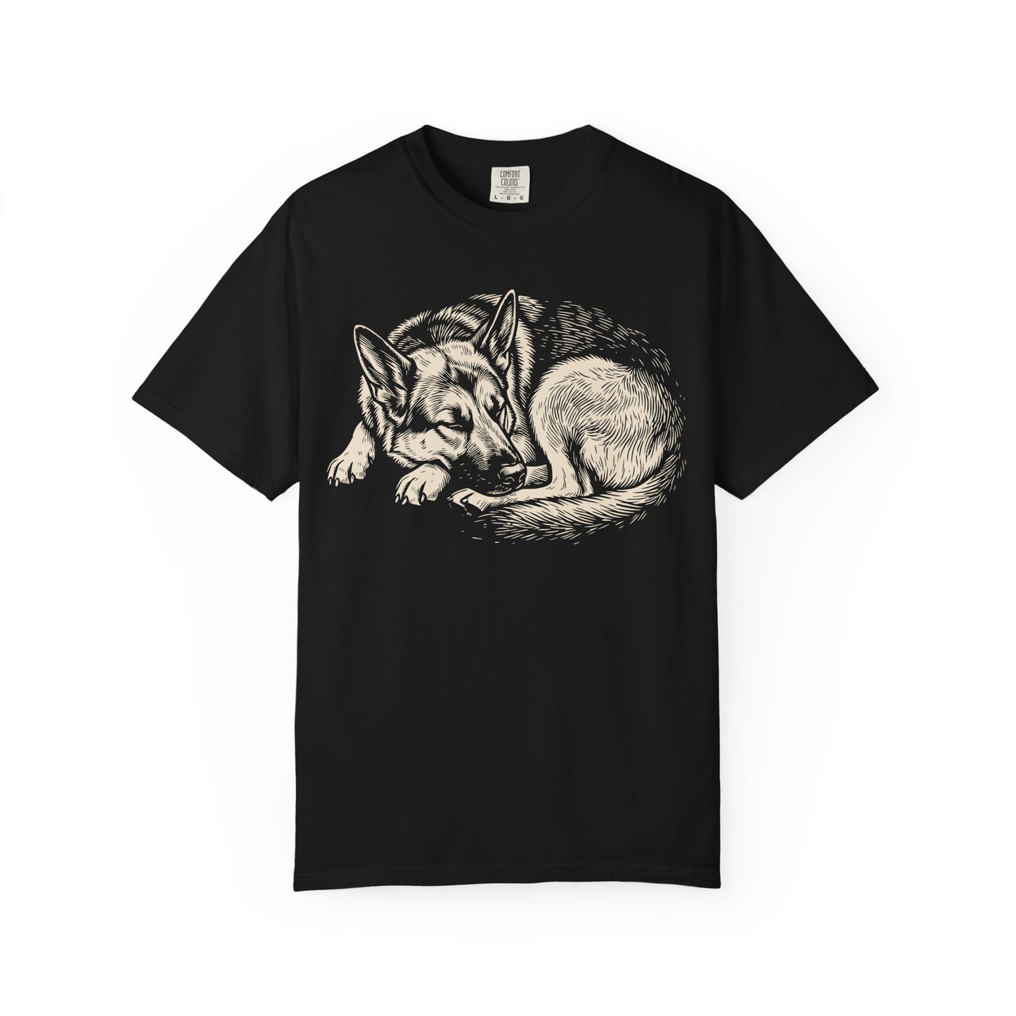 Cozy Nap Time German Shepherd T-Shirt in Black from When Dogs Fly