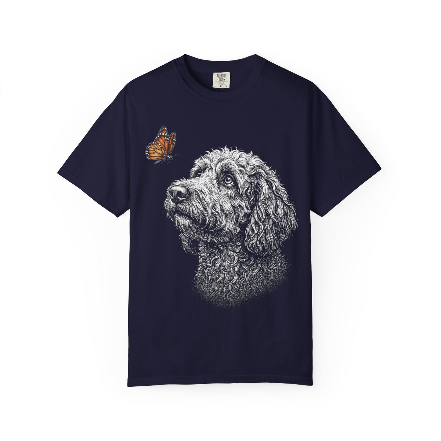 Hello Butterfly Labradoodle T-Shirt in True Navy from When Dogs Fly