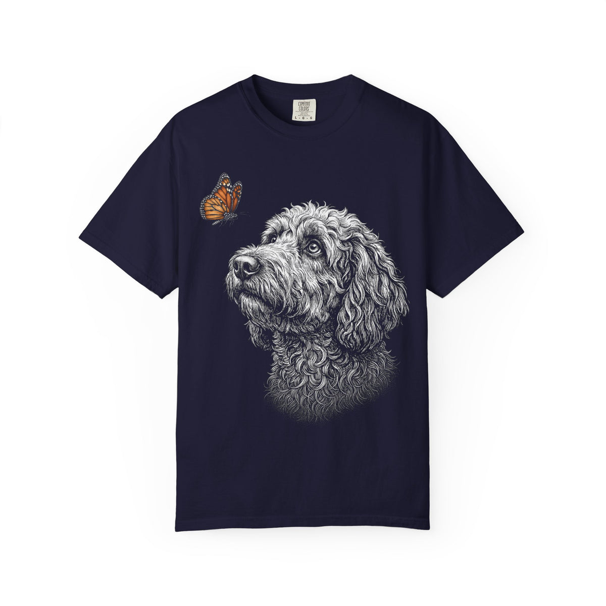 Hello Butterfly Labradoodle T-Shirt in True Navy from When Dogs Fly