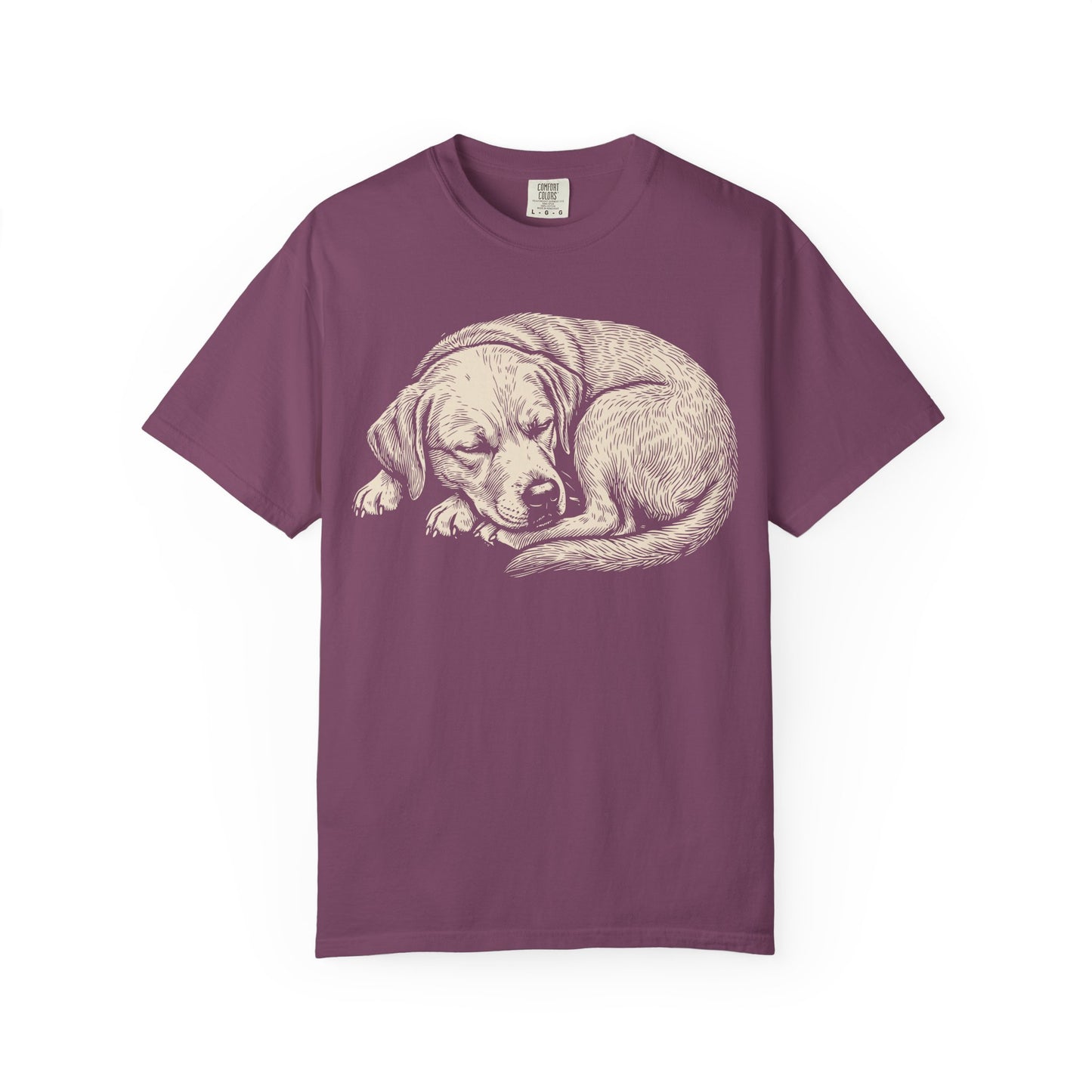 Cozy Nap Time Labrador Retriever T-Shirt in Berry from When Dogs Fly