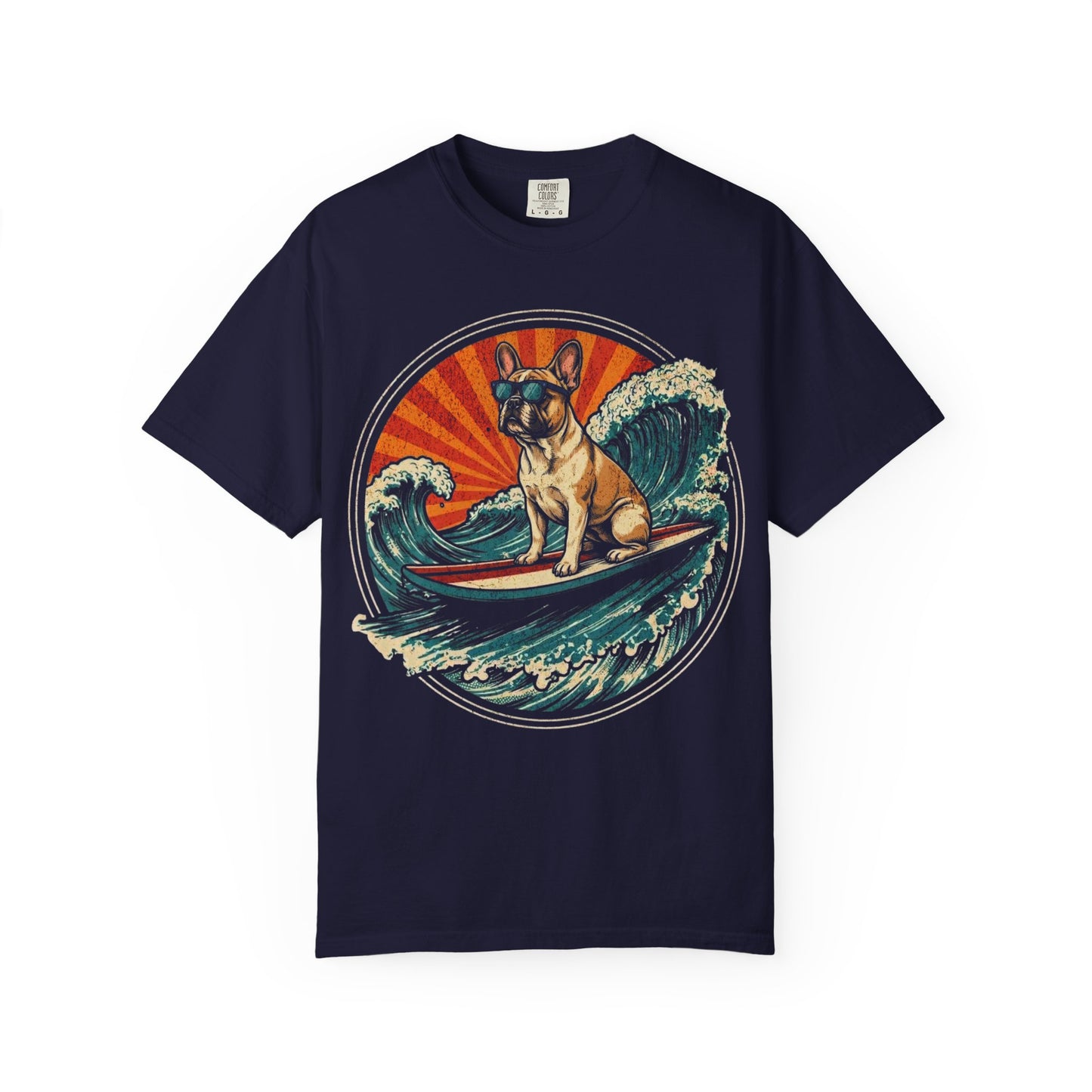 Surf's Up, French Bulldog T-Shirt in True Navy from When Dogs Fly