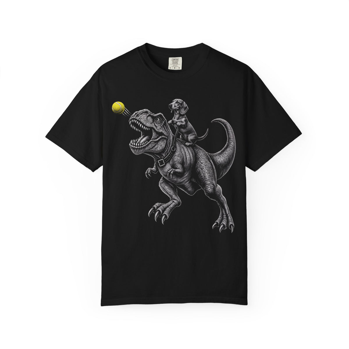 Jurassic Fetch Dachshund T-Shirt in Black from When Dogs Fly