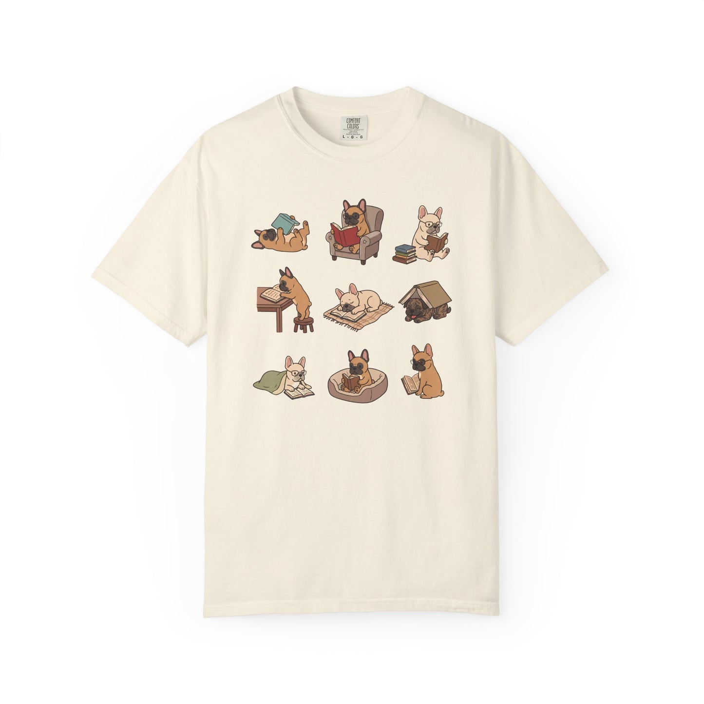French Bulldog Book Club T-Shirt in Ivory from When Dogs Fly
