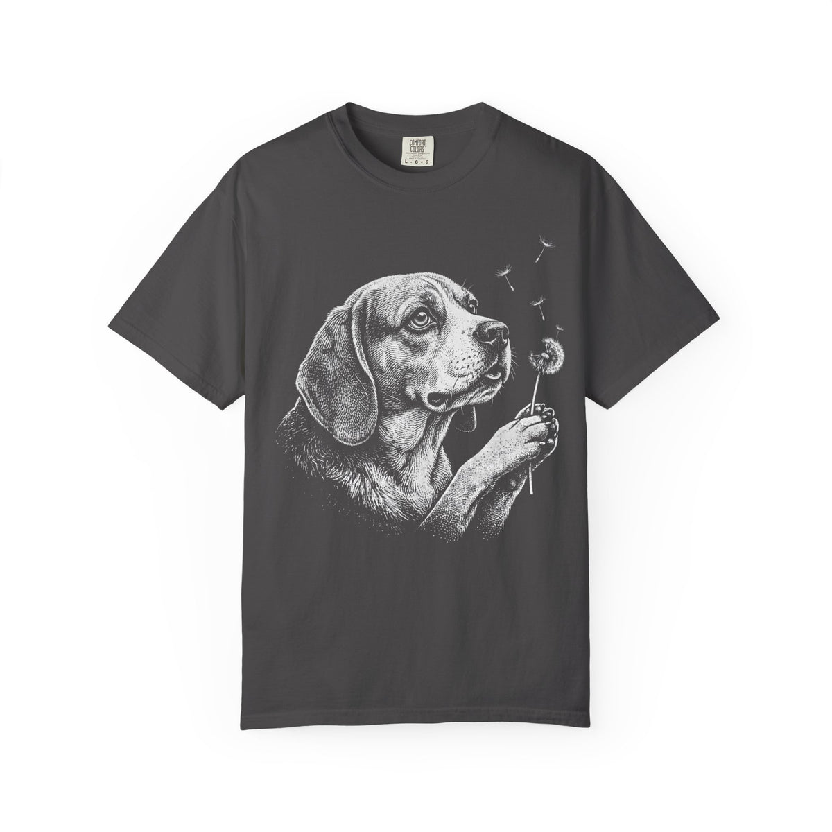 Beagle Dandelion Seeds T-Shirt in Graphite from When Dogs Fly