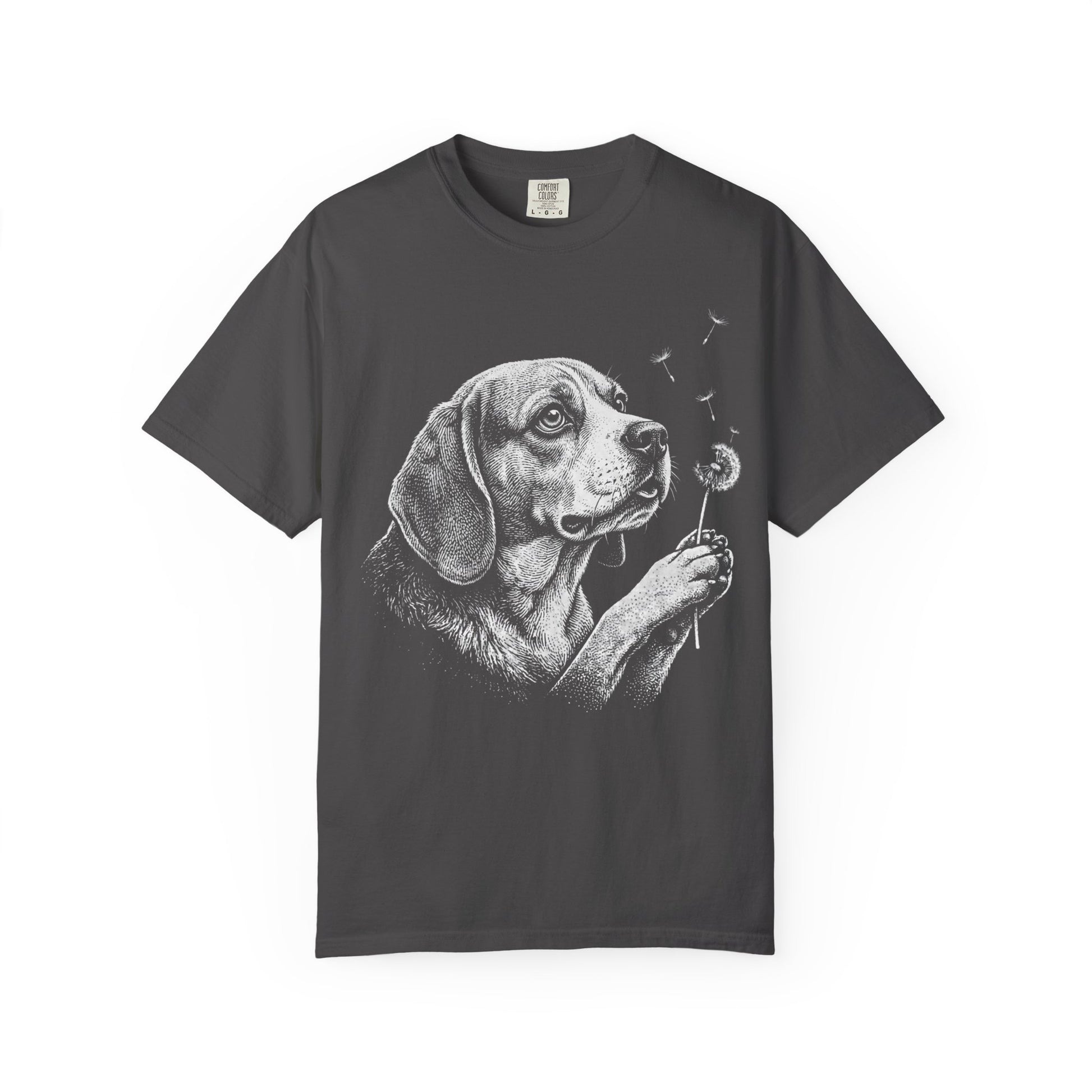 Beagle Dandelion Seeds T-Shirt in Graphite from When Dogs Fly
