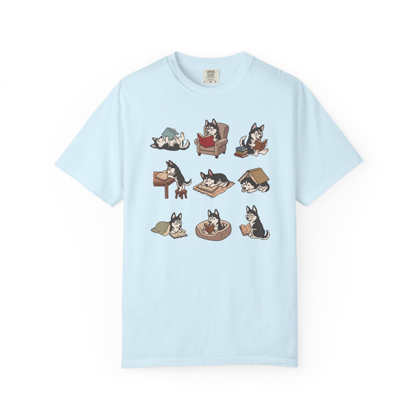 Siberian Husky Book Club T-Shirt in Chambray from When Dogs Fly