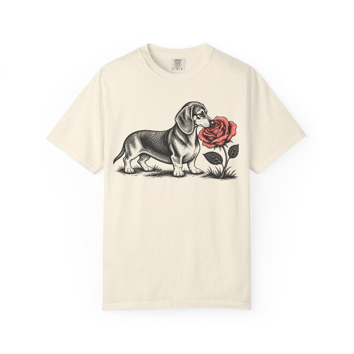 A Nose for Roses Dachshund T-Shirt in Ivory from When Dogs Fly