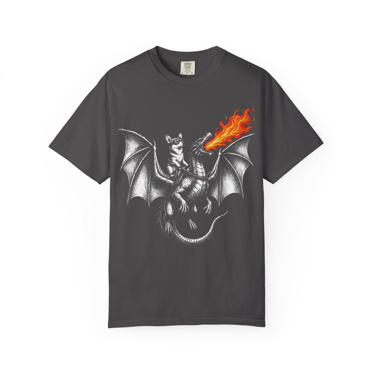Dragon Riding Corgi T-Shirt in Graphite from When Dogs Fly