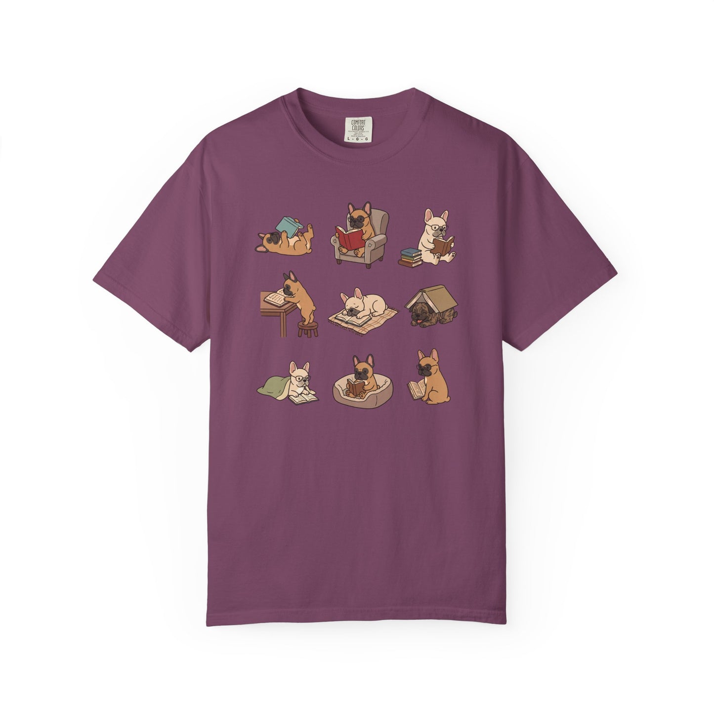 French Bulldog Book Club T-Shirt in Berry from When Dogs Fly