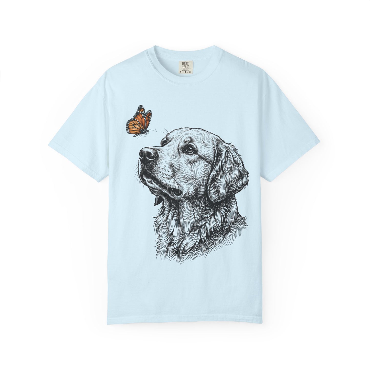 Hello Butterfly Golden Retriever T-Shirt in Chambray from When Dogs Fly