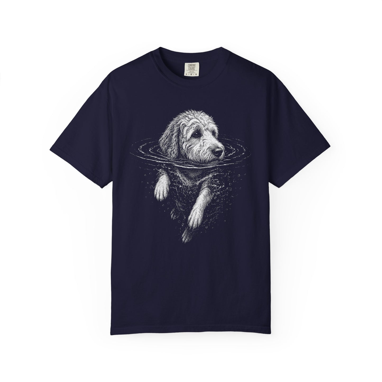 Labradoodle Dog Paddle T-Shirt in True Navy from When Dogs Fly
