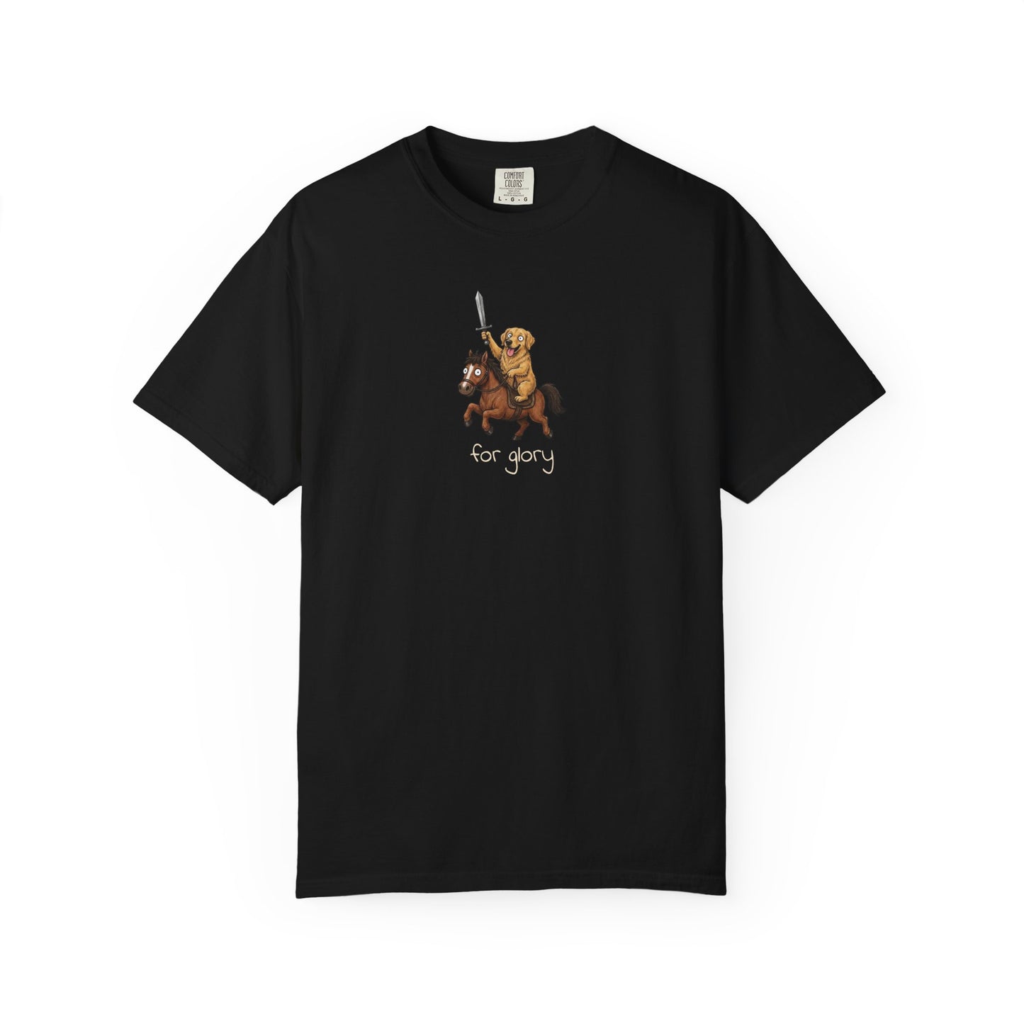 For Glory Golden Retriever T-Shirt in Black from When Dogs Fly