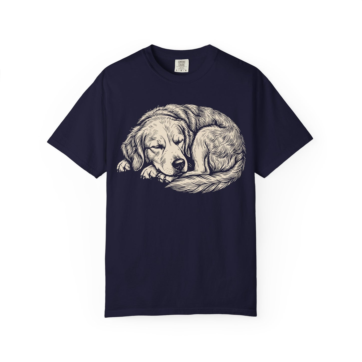 Cozy Nap Time Golden Retriever T-Shirt in True Navy from When Dogs Fly