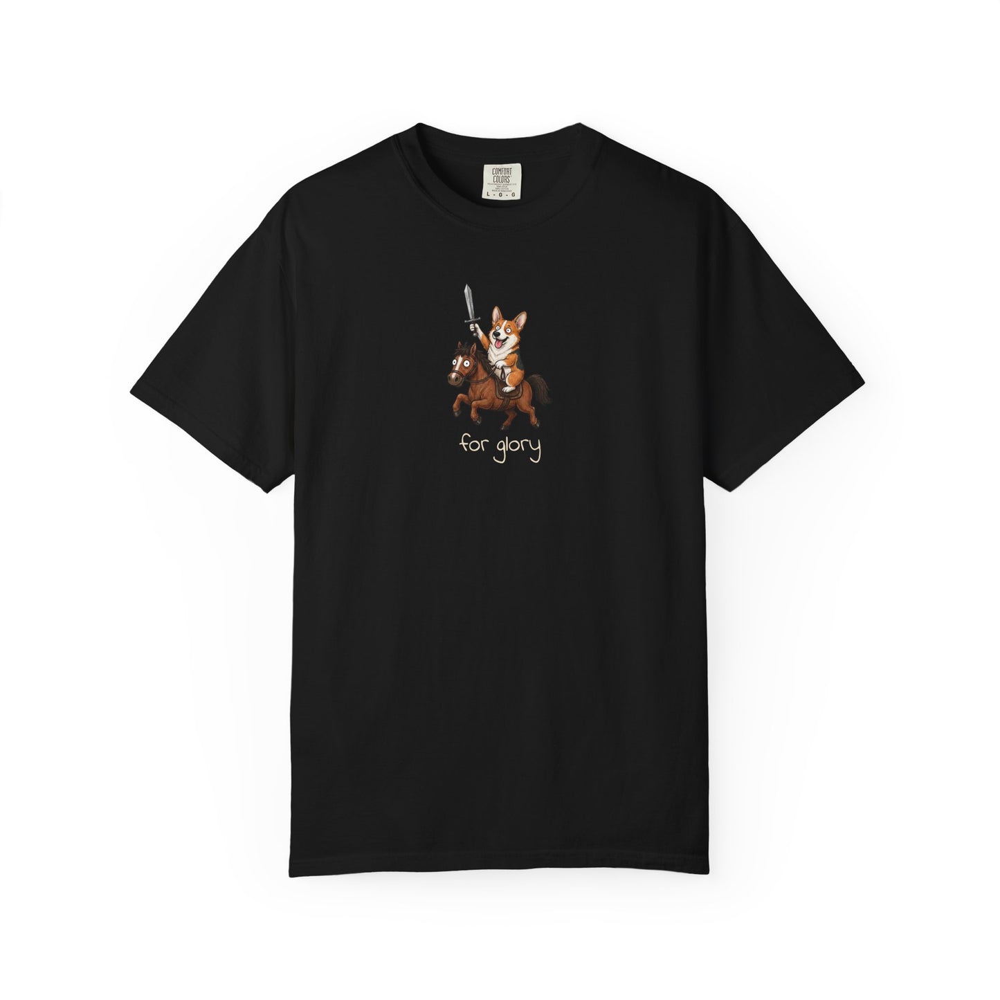 For Glory Corgi T-Shirt in Black from When Dogs Fly