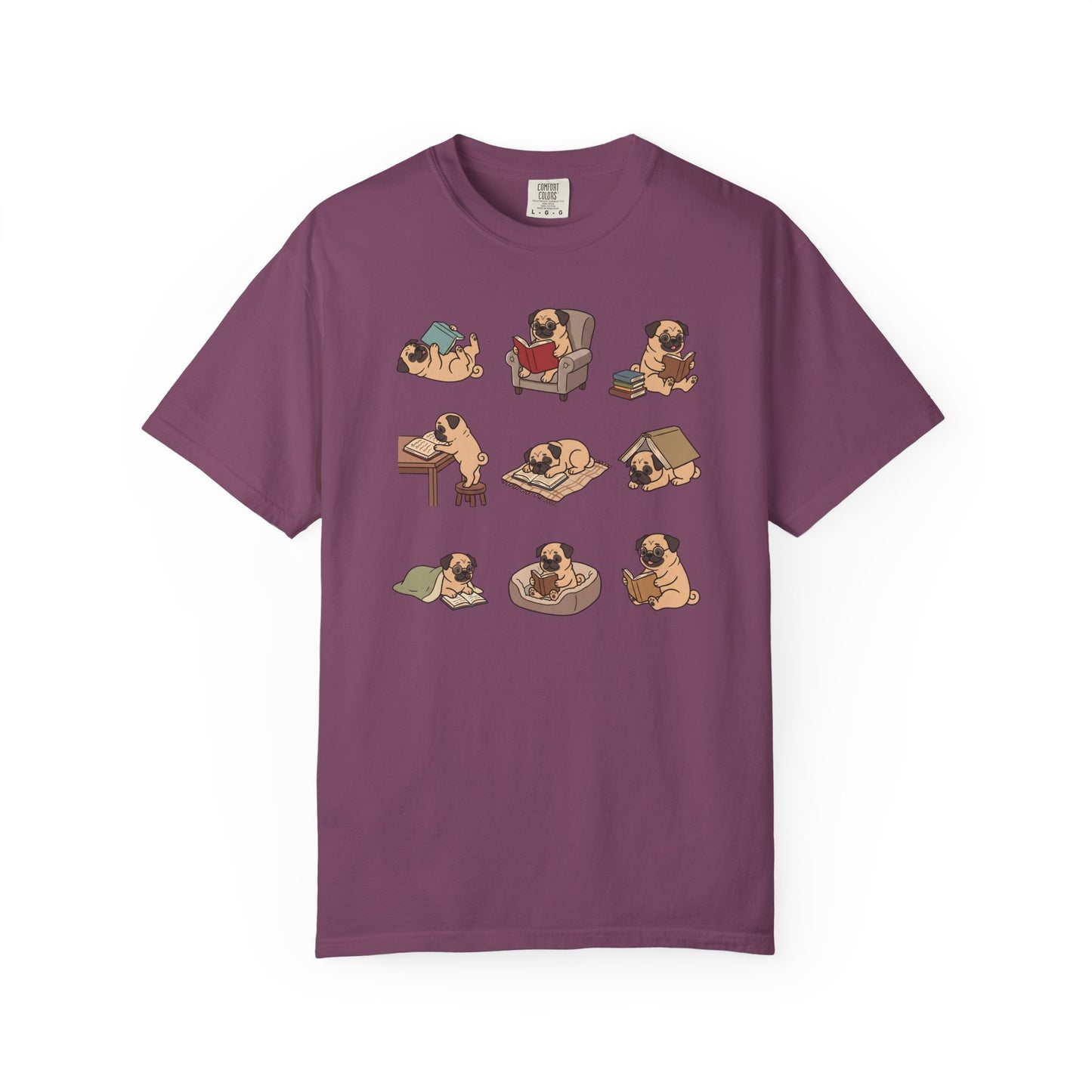 Pug Book Club T-Shirt in Berry from When Dogs Fly