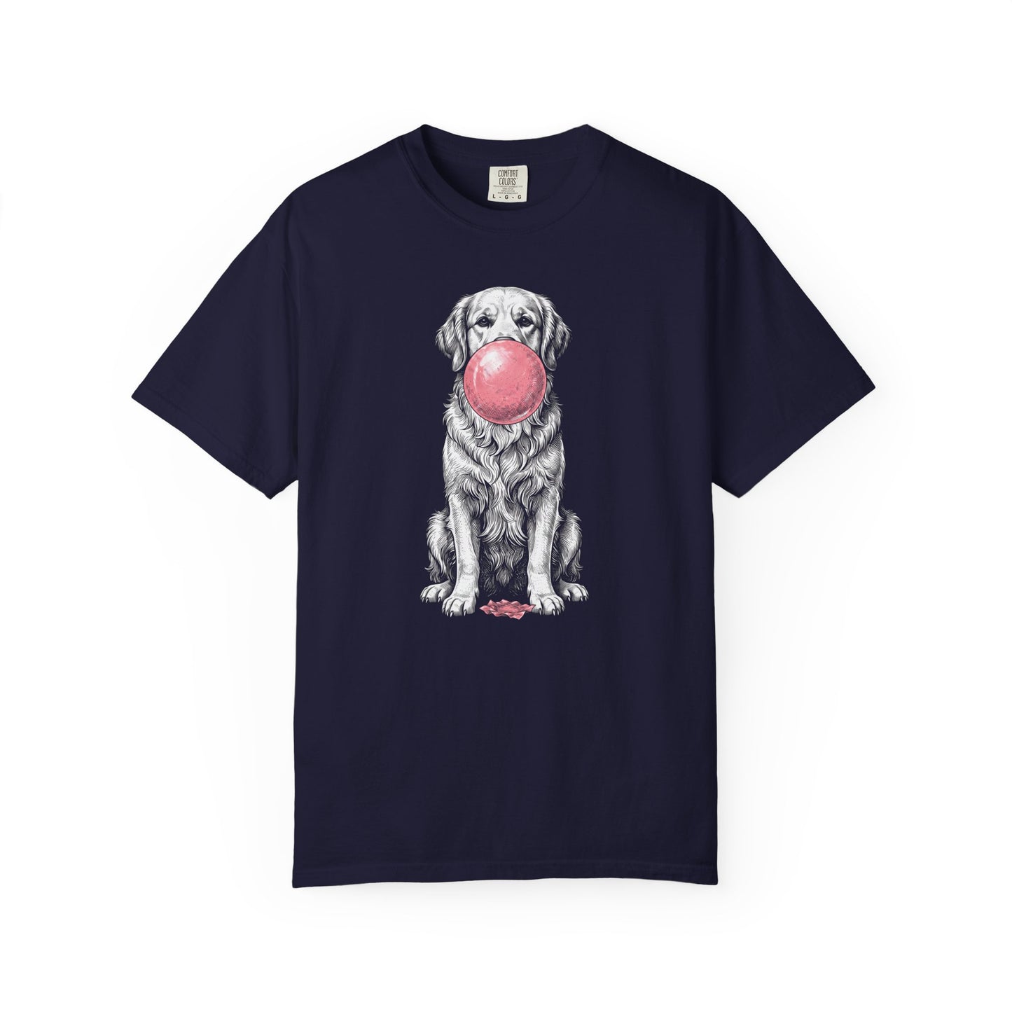 Bubblegum Golden Retriever T-Shirt in True Navy from When Dogs Fly