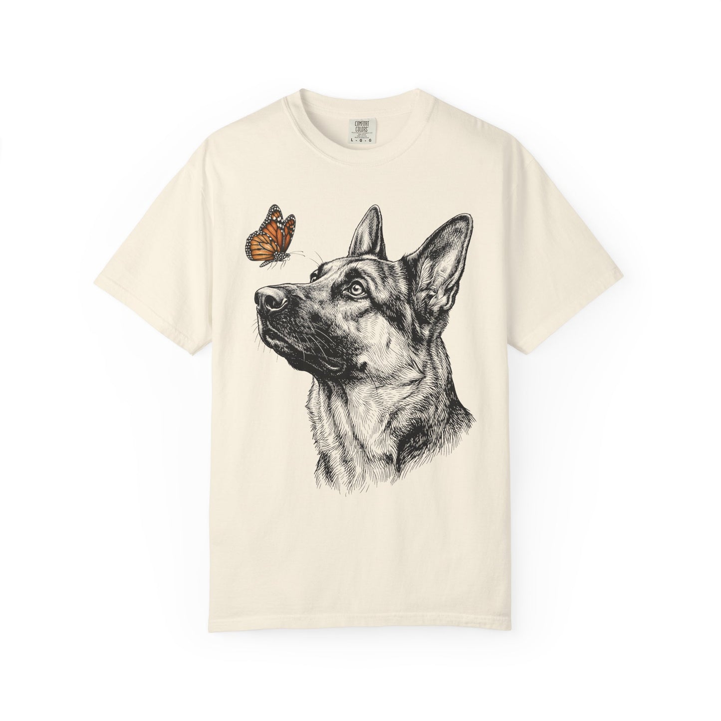Hello Butterfly German Shepherd T-Shirt in Ivory from When Dogs Fly