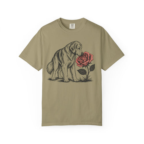 A Nose for Roses Golden Retriever T-Shirt in Khaki from When Dogs Fly