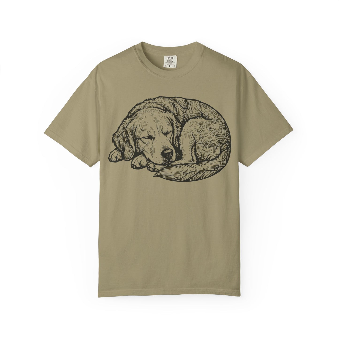 Cozy Nap Time Golden Retriever T-Shirt in Khaki from When Dogs Fly