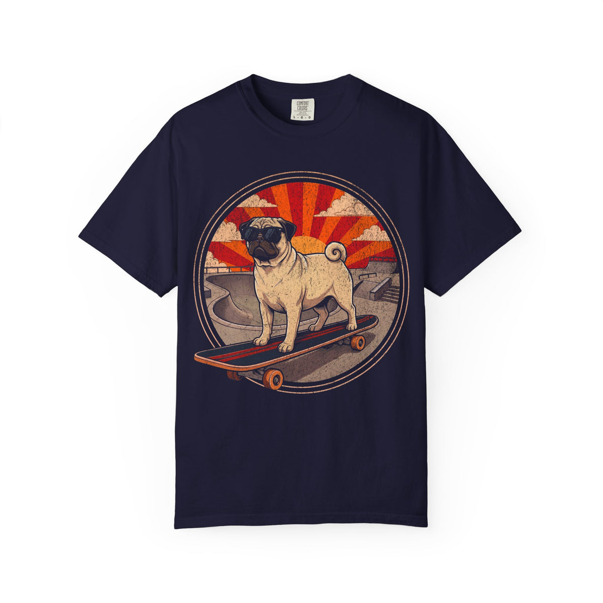 Stay Rad Skateboarding Pug T-Shirt in True Navy from When Dogs Fly