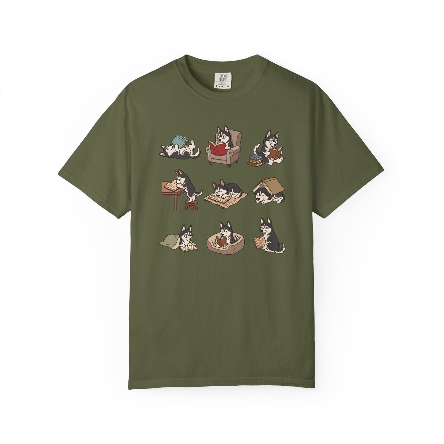 Siberian Husky Book Club T-Shirt in Hemp from When Dogs Fly