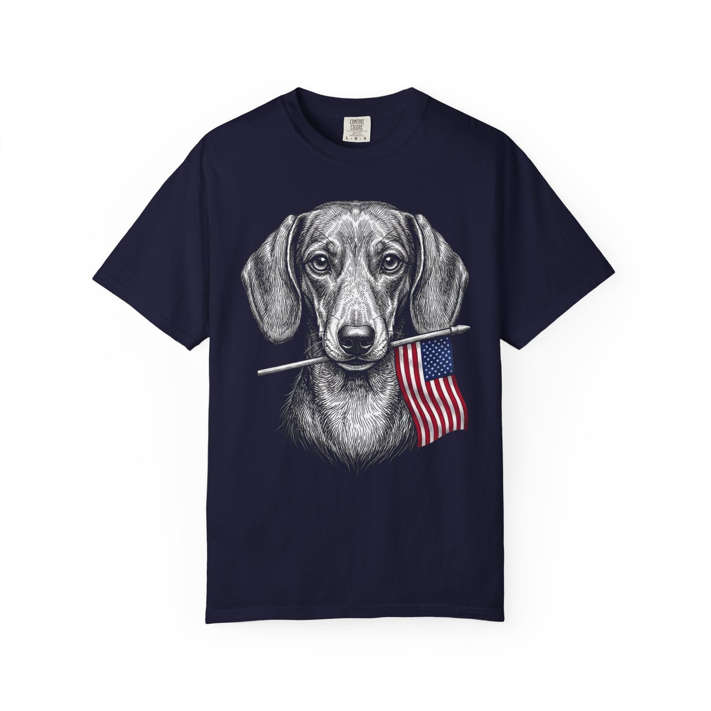Red, White & Dachshund American Flag T-Shirt in True Navy from When Dogs Fly