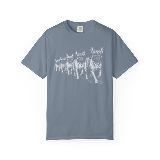 Marching French Bulldogs T-Shirt in Blue Jean from When Dogs Fly