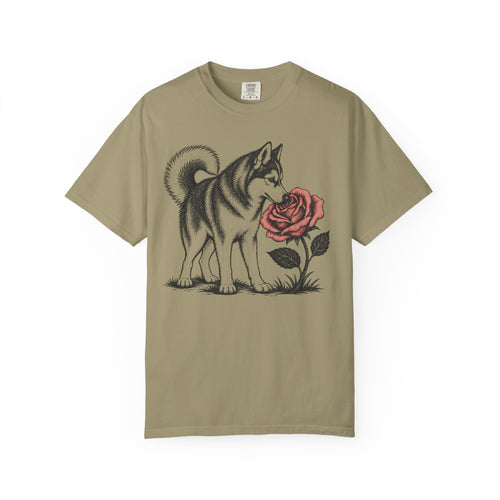 A Nose for Roses Siberian Husky T-Shirt in Khaki from When Dogs Fly