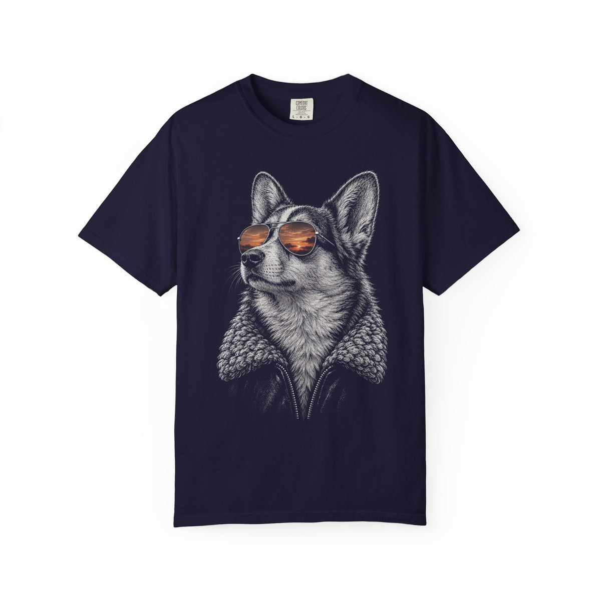 Sunset Aviator Corgi T-Shirt in True Navy from When Dogs Fly