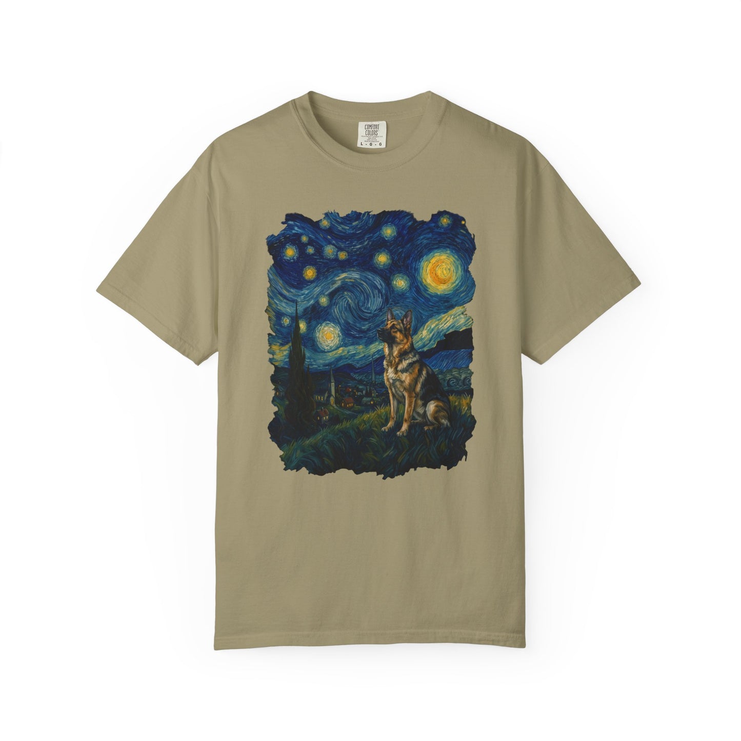 Starry Night German Shepherd T-Shirt in Khaki from When Dogs Fly