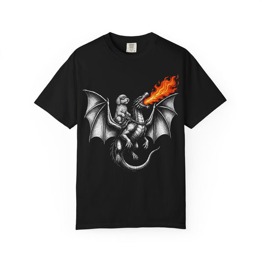 Dragon Riding Labradoodle T-Shirt in Black from When Dogs Fly