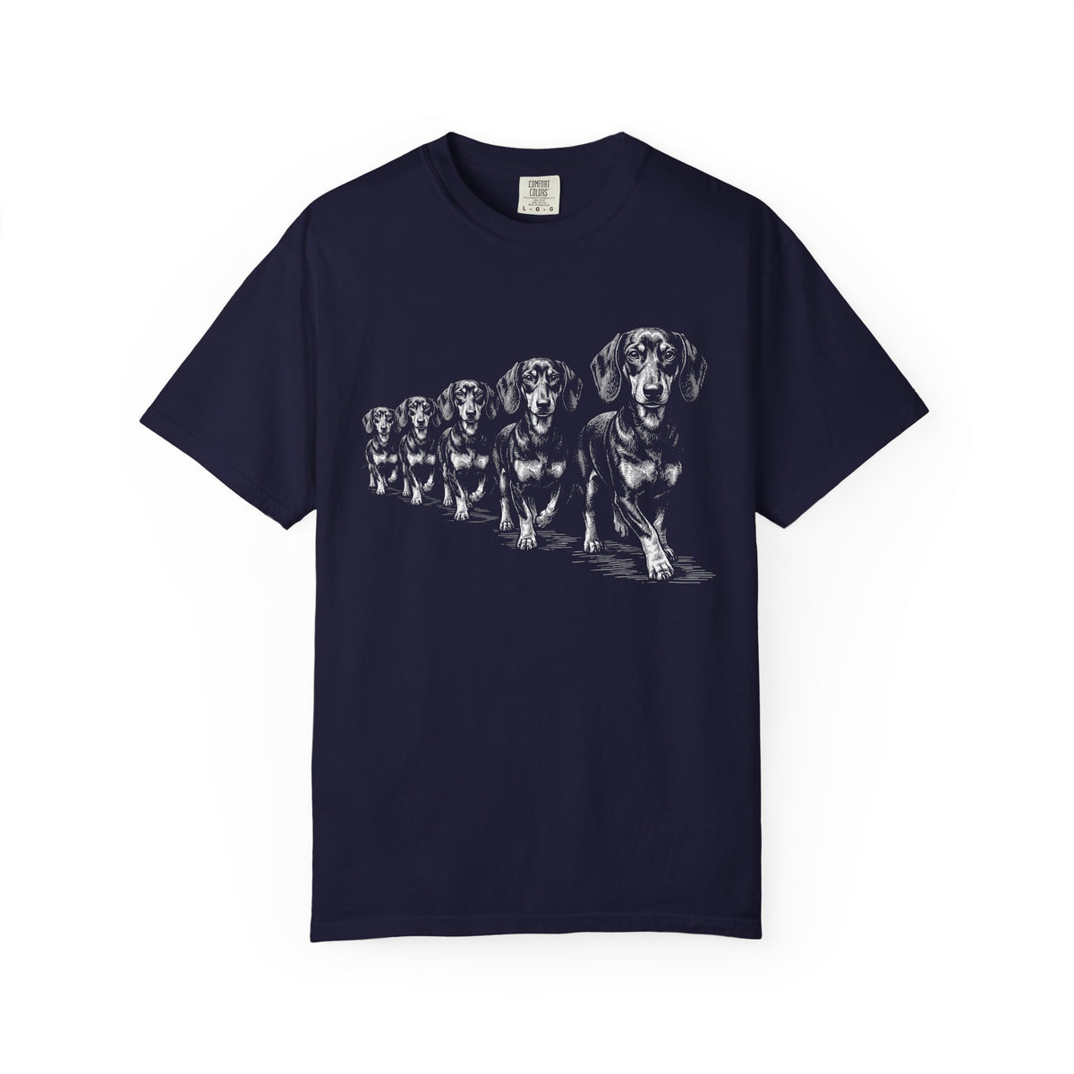 Marching Dachshunds T-Shirt in True Navy from When Dogs Fly
