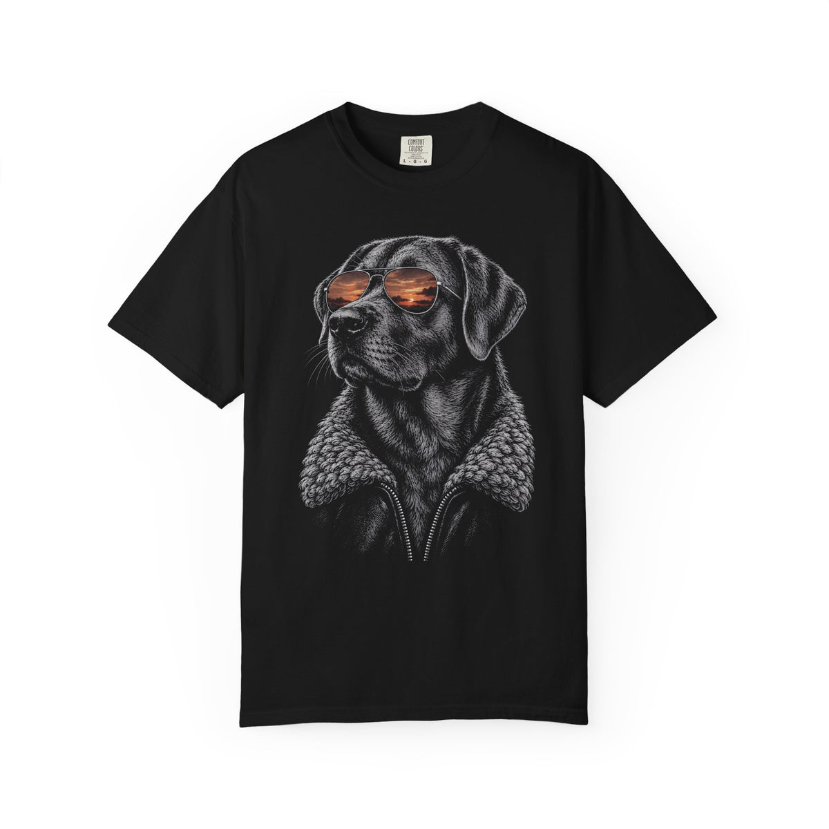 Sunset Aviator Labrador Retriever T-Shirt in Black from When Dogs Fly