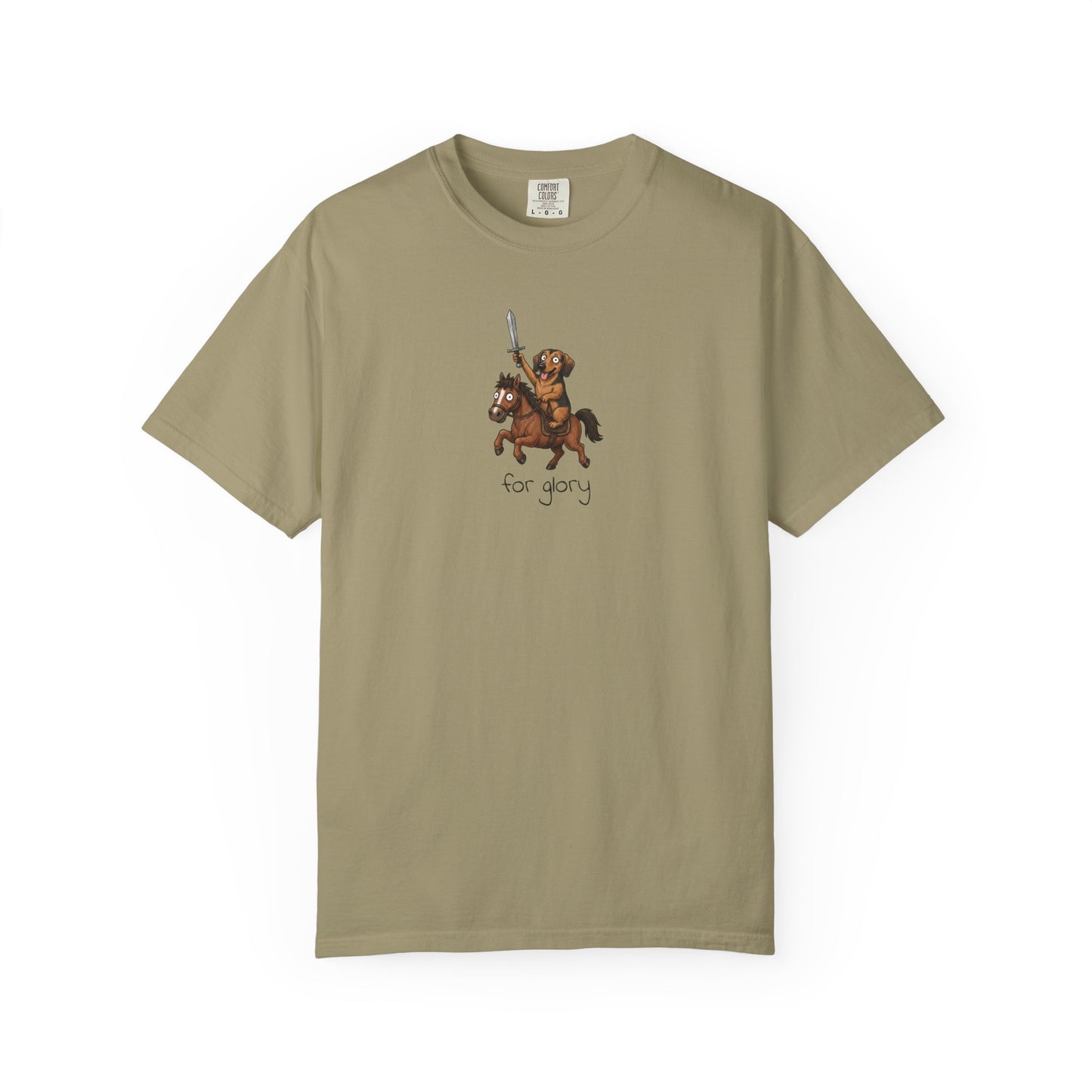For Glory Dachshund T-Shirt in Khaki from When Dogs Fly