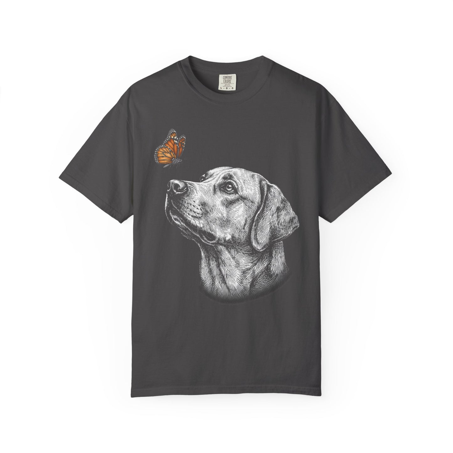 Hello Butterfly Labrador Retriever T-Shirt in Graphite from When Dogs Fly