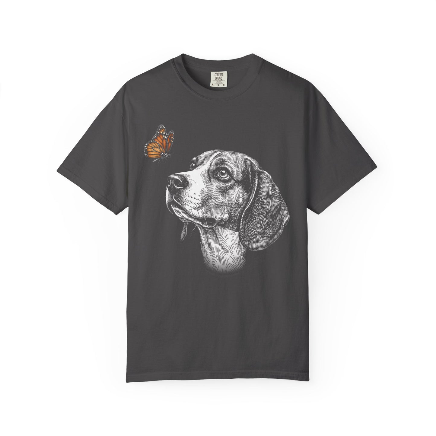 Hello Butterfly Beagle T-Shirt in Graphite from When Dogs Fly