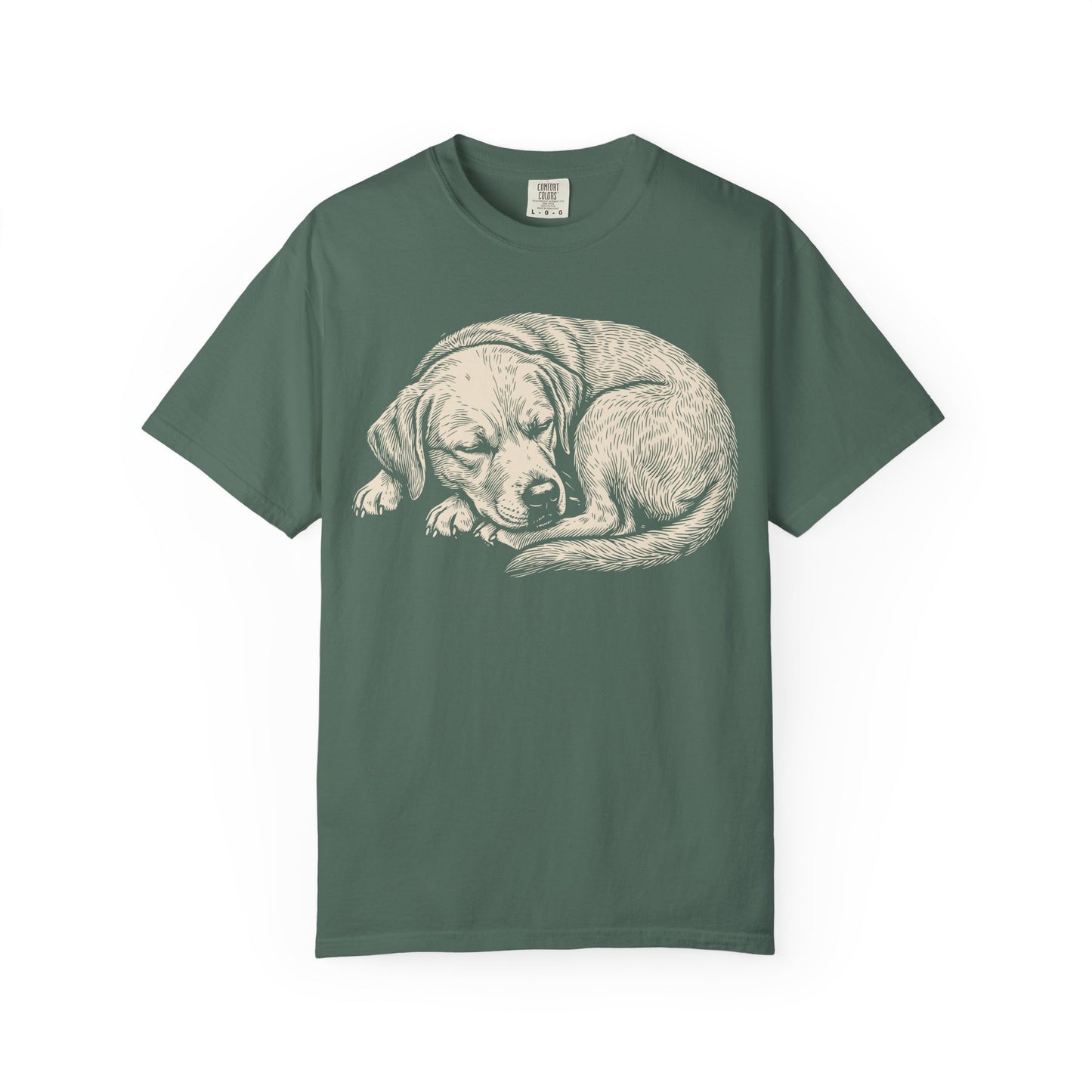 Cozy Nap Time Labrador Retriever T-Shirt in Blue Spruce from When Dogs Fly