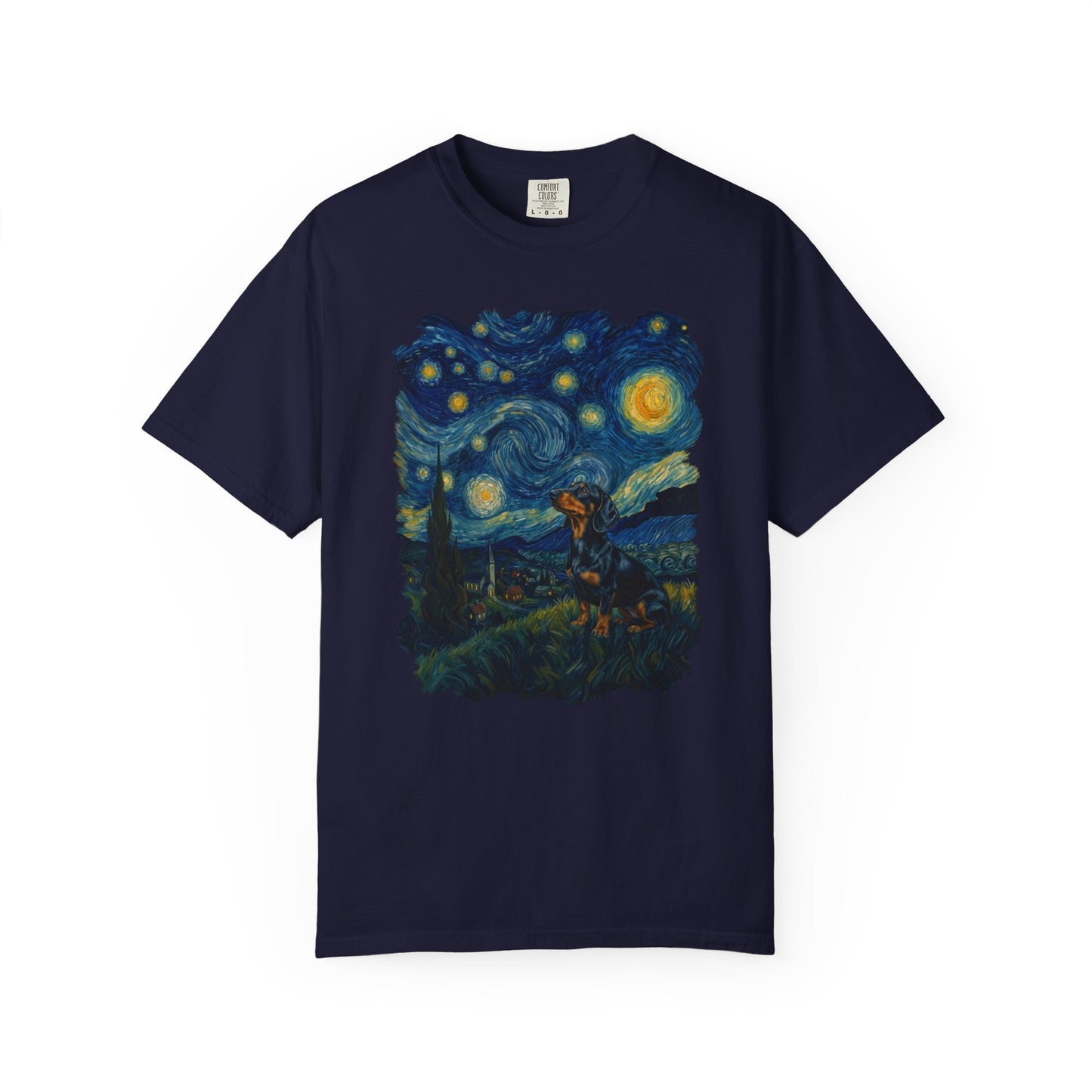 Starry Night Dachshund T-Shirt in True Navy from When Dogs Fly