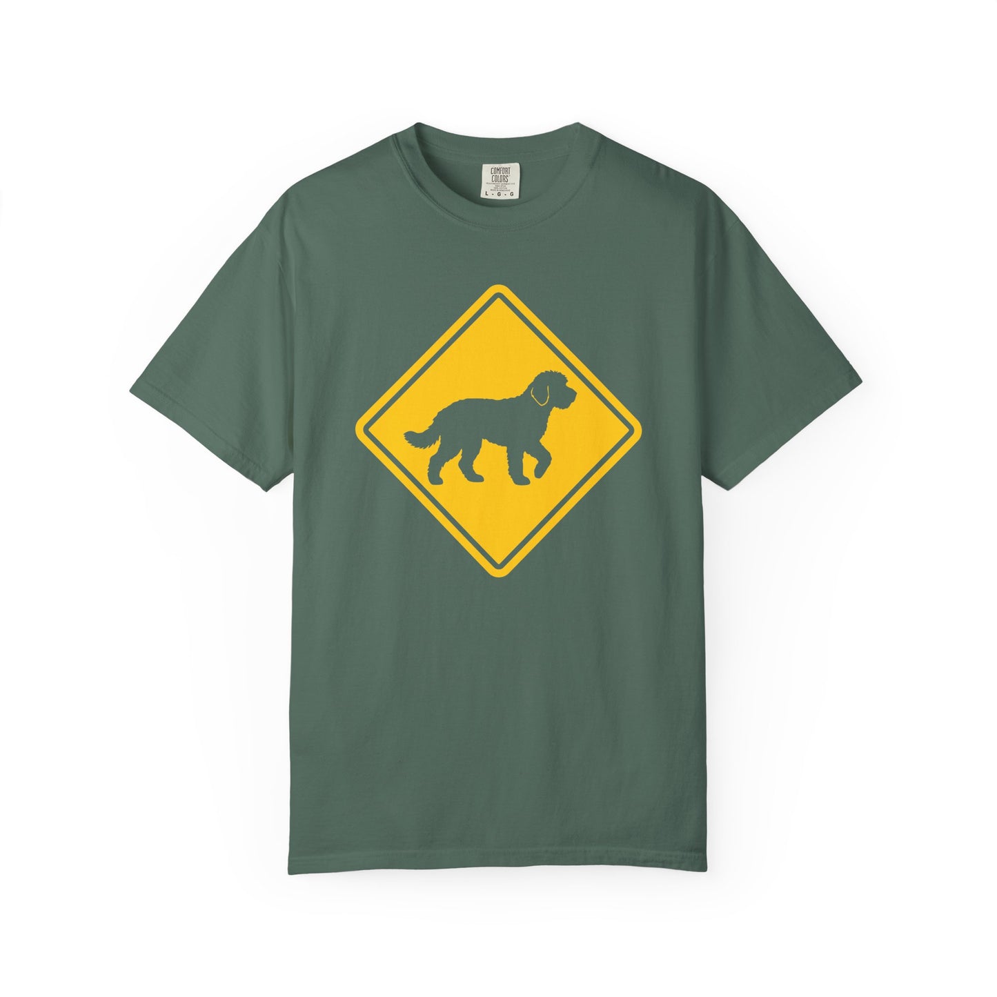 Labradoodle Dog Crossing T-Shirt in Blue Spruce from When Dogs Fly
