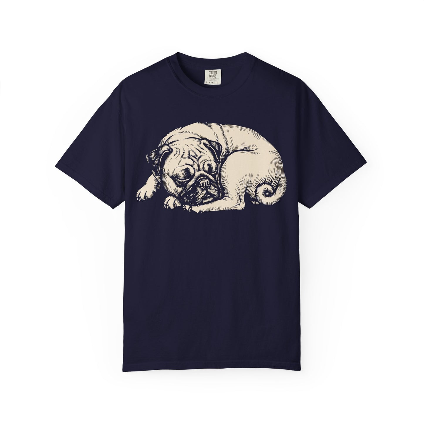 Cozy Nap Time Pug T-Shirt in True Navy from When Dogs Fly