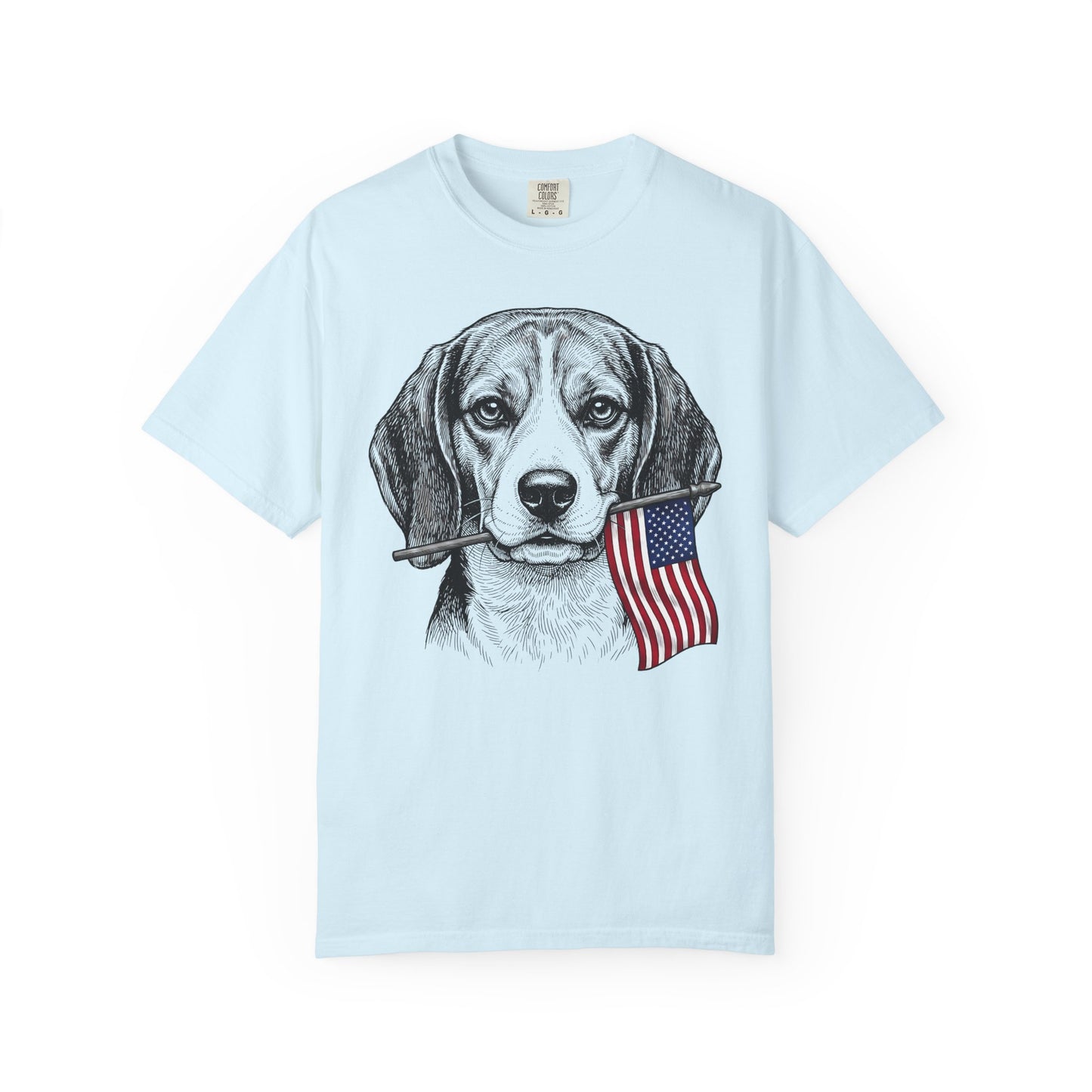Red, White & Beagle American Flag T-Shirt in Chambray from When Dogs Fly