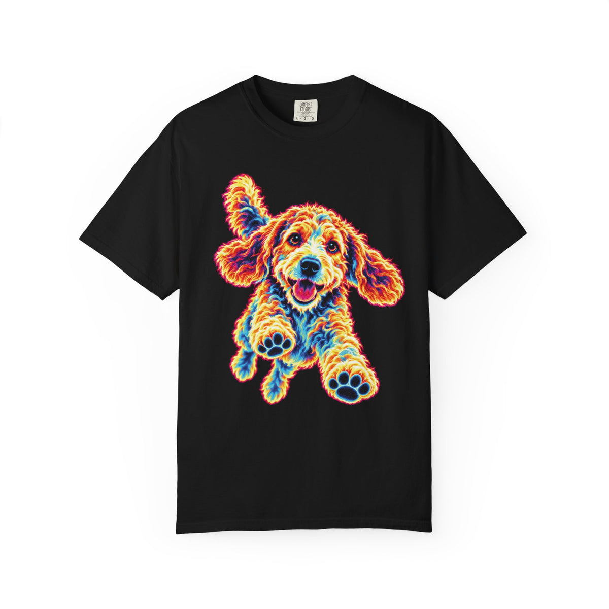 Neon Zoomies Doodle T-Shirt in Black from When Dogs Fly