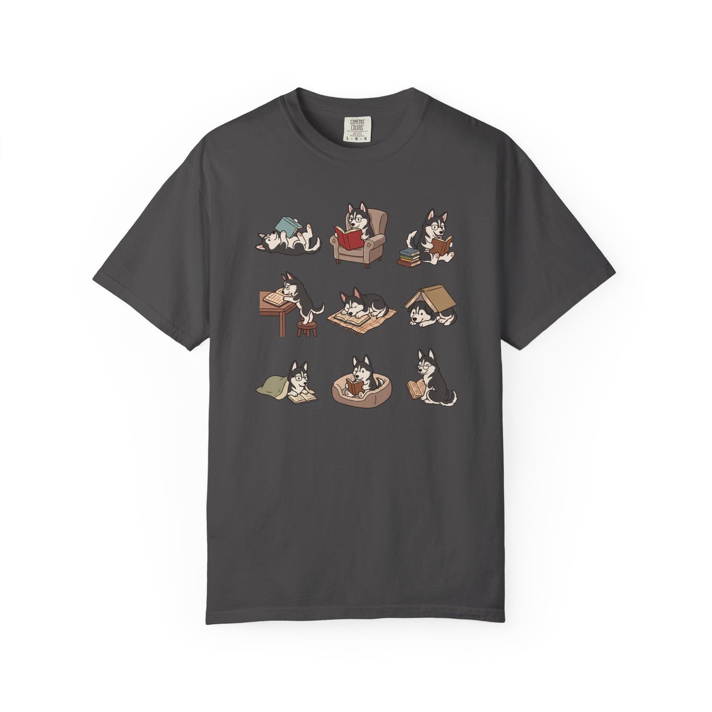 Siberian Husky Book Club T-Shirt in Graphite from When Dogs Fly