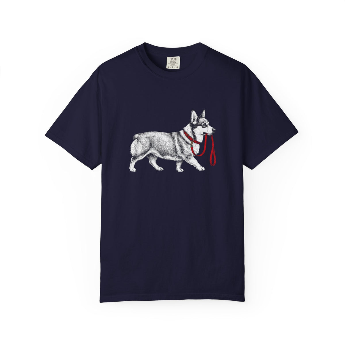 Never Walk Alone Corgi T-Shirt in True Navy from When Dogs Fly