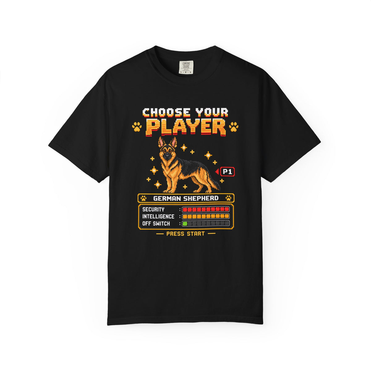 Choose Your Player German Shepherd T-Shirt in Black from When Dogs Fly