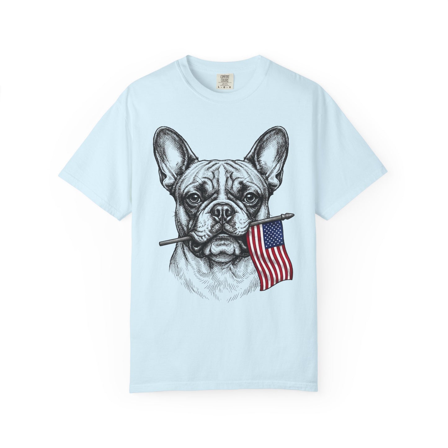 Red, White & French Bulldog American Flag T-Shirt in Chambray from When Dogs Fly