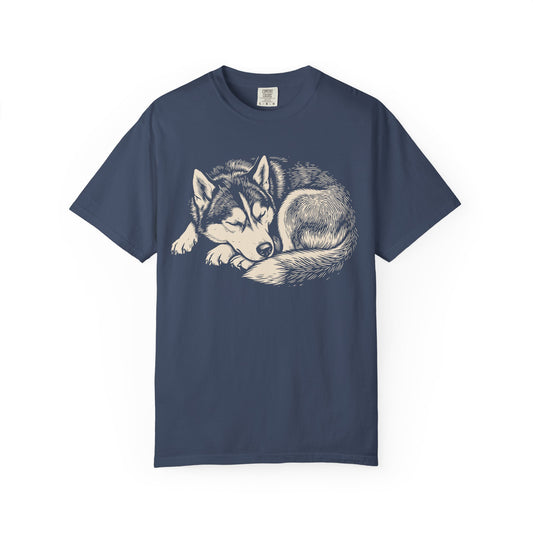 Cozy Nap Time Siberian Husky T-Shirt in Midnight from When Dogs Fly