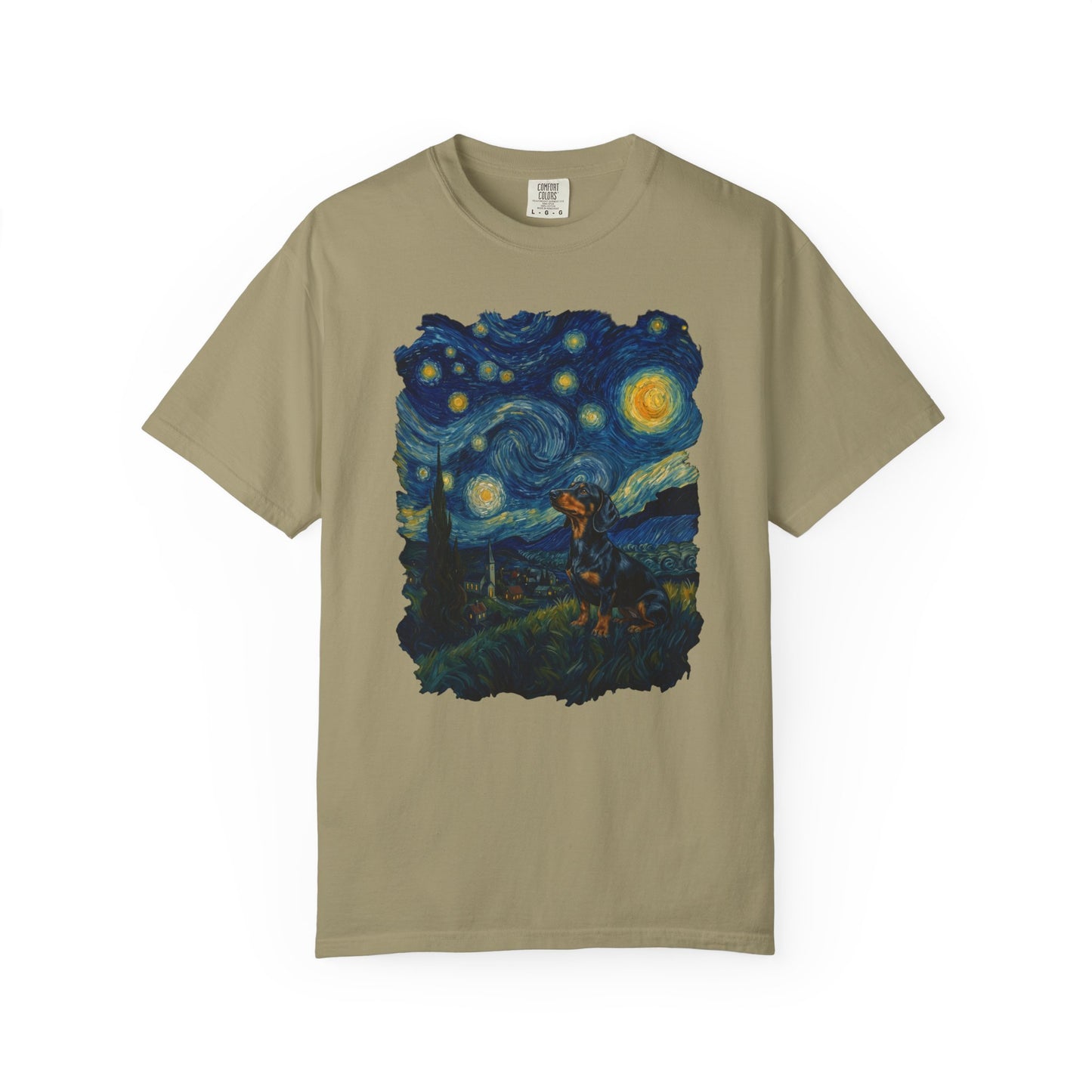 Starry Night Dachshund T-Shirt in Khaki from When Dogs Fly