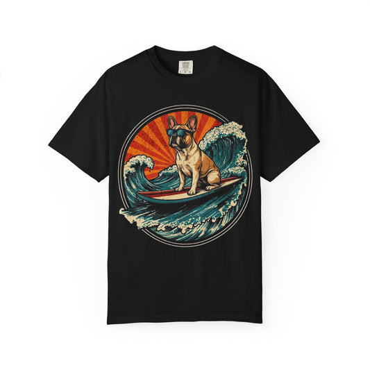 Surf's Up, French Bulldog T-Shirt in Black from When Dogs Fly